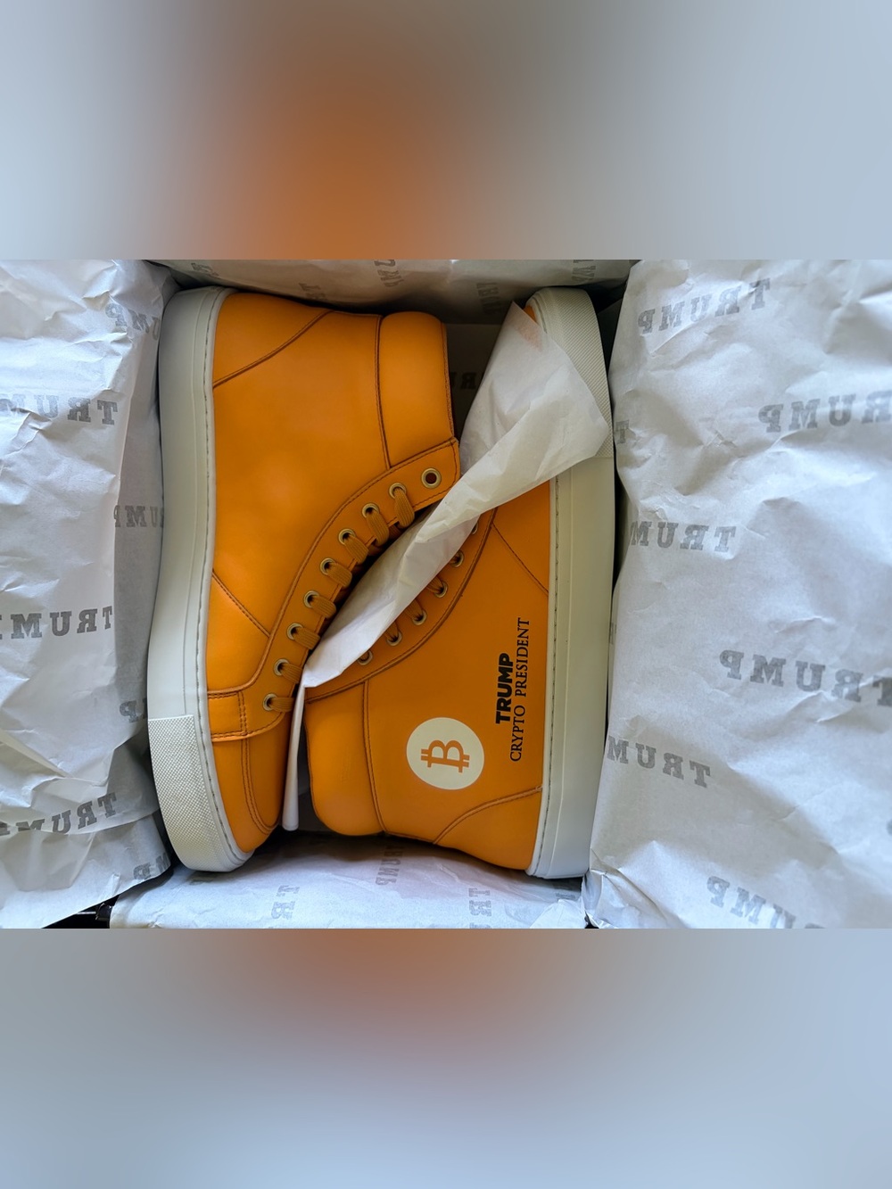 TRUMP CRYPTO PRESIDENT High Top Sneakers Orange Bitcoin SIZE 12